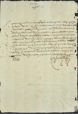Carta de Gaspar de Zárate, en nombre de la villa de Mazarrón